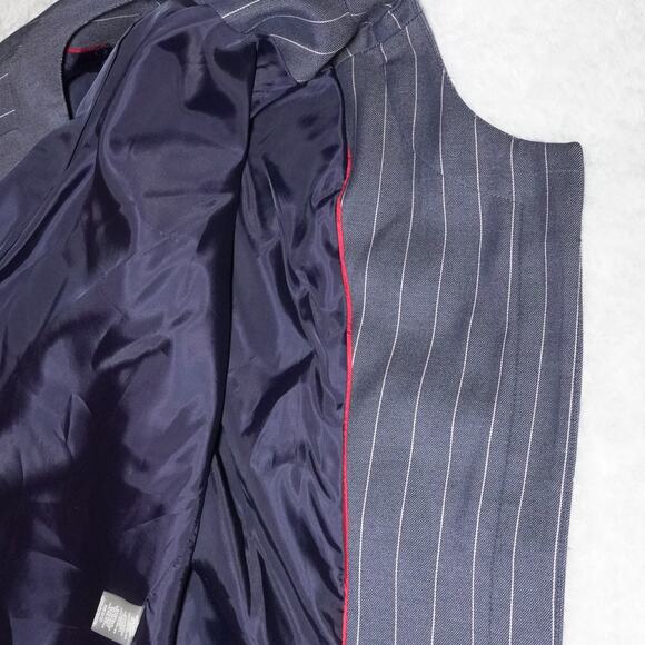 TOMMY HILFIGER Preppy Jacket Twill Pinstriped Open Front Navy Blazer Sz 12 - Picture 7 of 12